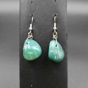 Silver Plated Green Chalcedony Rough Stone Earrings A6814